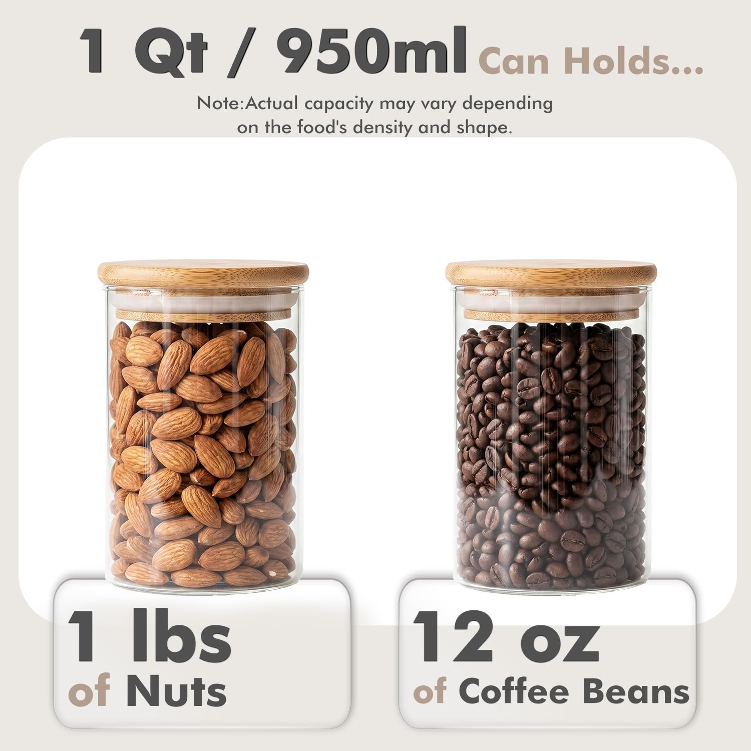 Runde luftdichte Vorratsdosen aus Glas, Frischhaltedosen mit Bambusdeckel, stapelbares Gewürzglas, Küchenbehälter für Zucker, Tee, Kaffeebohnen, Nudeln, Hafer, Gewürze, 907 ml, 6 Stück