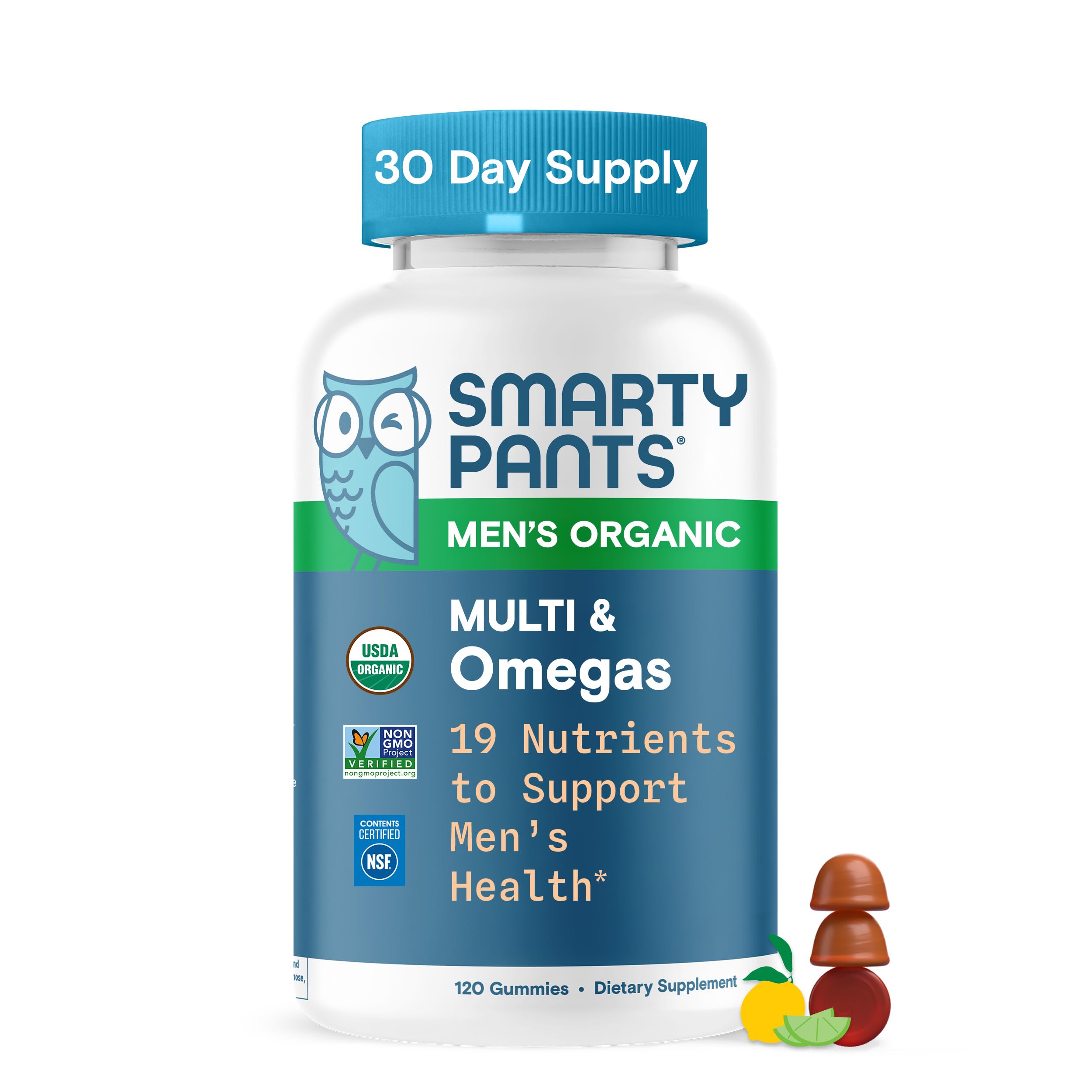 SmartyPants Multivitamin for Men, Organic Gummies: Methylfolate, Omega 3 (ALA), Vitamin D3, C, Vitamin B12, B6, A, K & Zinc for Immune Support, Biotin, Vegetarian, 120 Gummies (30 Day Supply)
