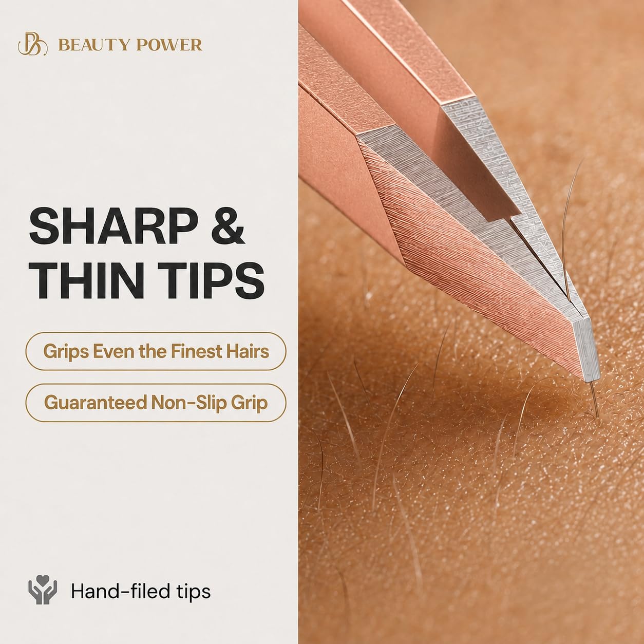 Beauty Power Precyzyjna pęseta ze skośną końcówką, pęseta do brwi ze stali nierdzewnej dla kobiet i mężczyzn, precyzyjna pęseta do włosów na twarzy, wrastających włosów i kształtowania brwi