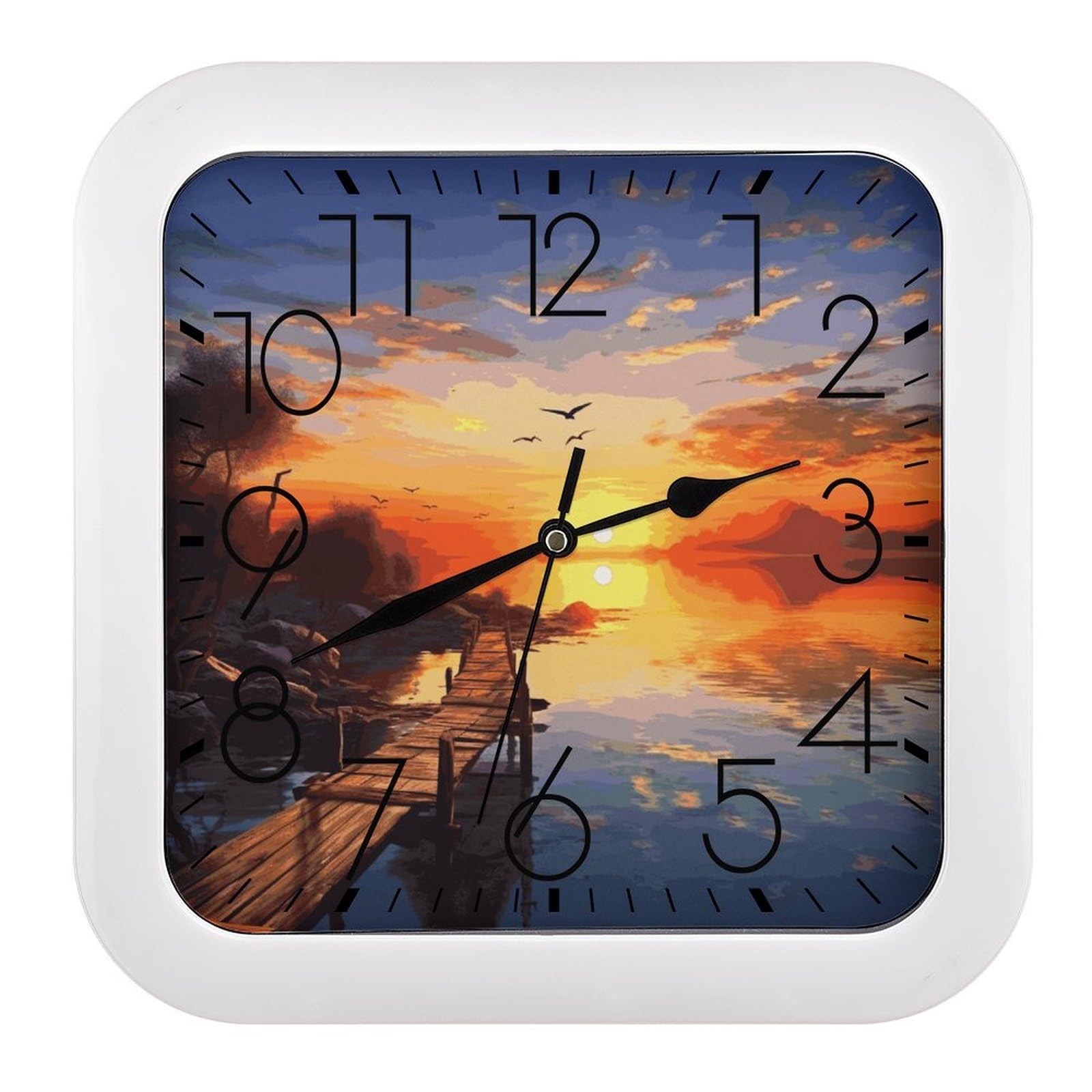 JTREHY Sunset Scenery Wall Clock The Sound is Soft Square Timepiece Fashion Precise Easy to Read Numbers | Perfect Living Room Kitchen Or Office Clocks
