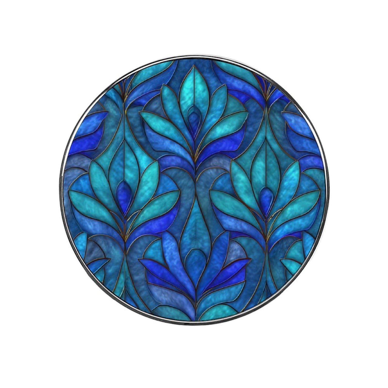Blue Stained Glass Plants Fridge Magnets DIY Art Round Magnetic Refrigerator Sticker for Home Kitchen Car Garage Decor