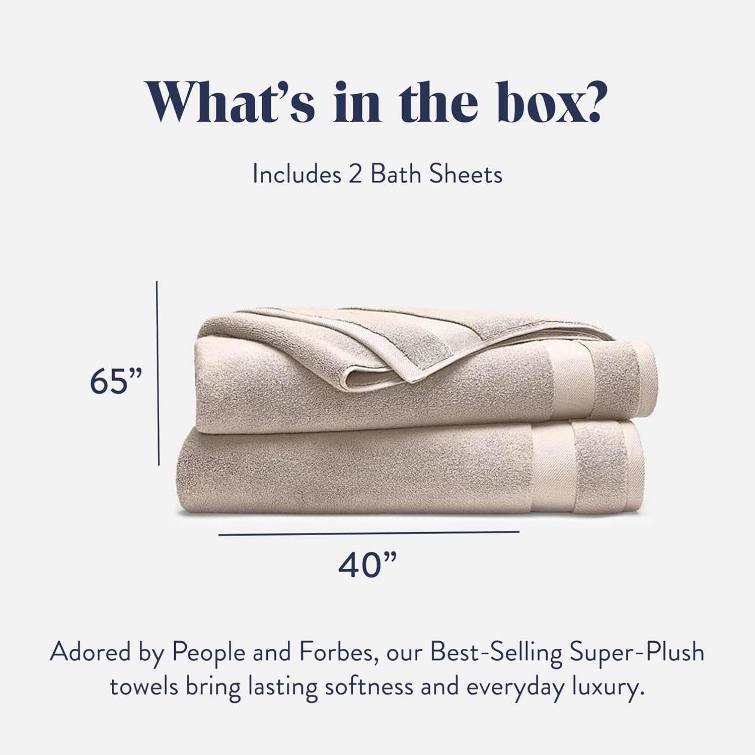 Brooklinen Super-Plush Turkish Cotton Bath Sheets - Set of 2 - Cotton, 820 GSM, Highly Absorbent, Machine Washable, Perfect for Home & Bathroom (40" x 65", Stone)