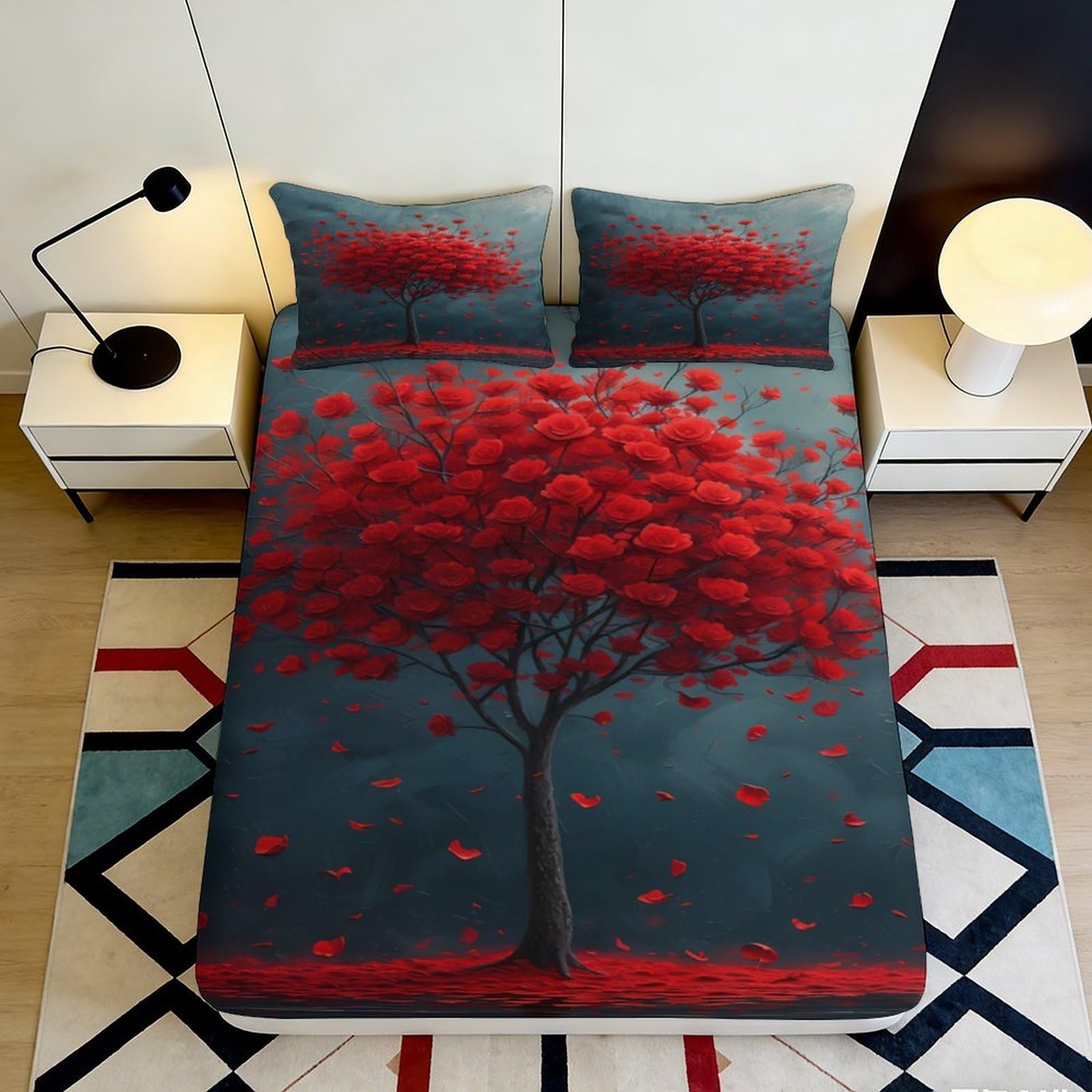 Uynsixtme Style-3 3D Printed Dream Tree Fitted Sheet Microfiber Deep Pocket Elastic Hem For Adults Bedroom Bedding Dream Tree Mattress Fitted Cover Washable 200X200x25cm