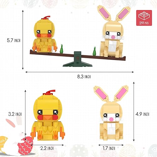 Miniatura 2 de Nubee Juego de construcción de conejito de Pascua y pollito, lindo conejo de pollo sentado en la sierra transparente, perfecto para cesta de Pascua,