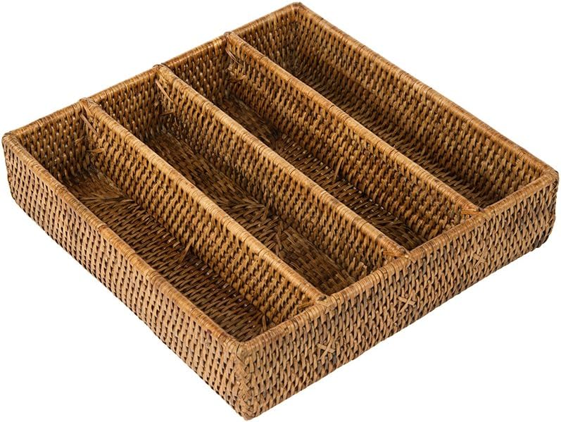 La Jolla Rattan Silverware Tray and Organizer, Honey Brown