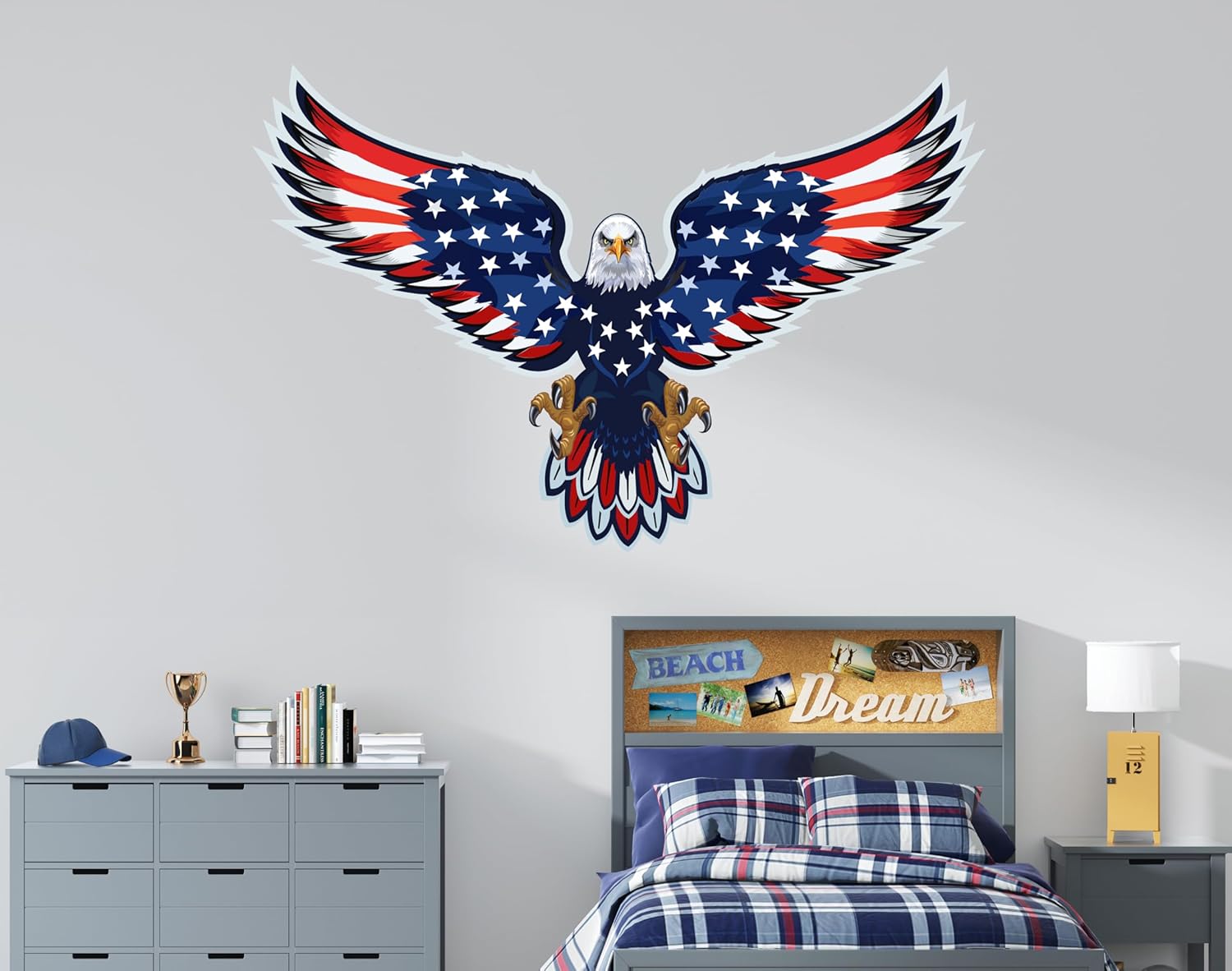 American Eagle Wall Decal - Eagle Sticker - American Flag Wall Sticker -Eagle American Flag Wall Art - Wall Decal for Home Decoration (Wide 30"x17" Height Inches)