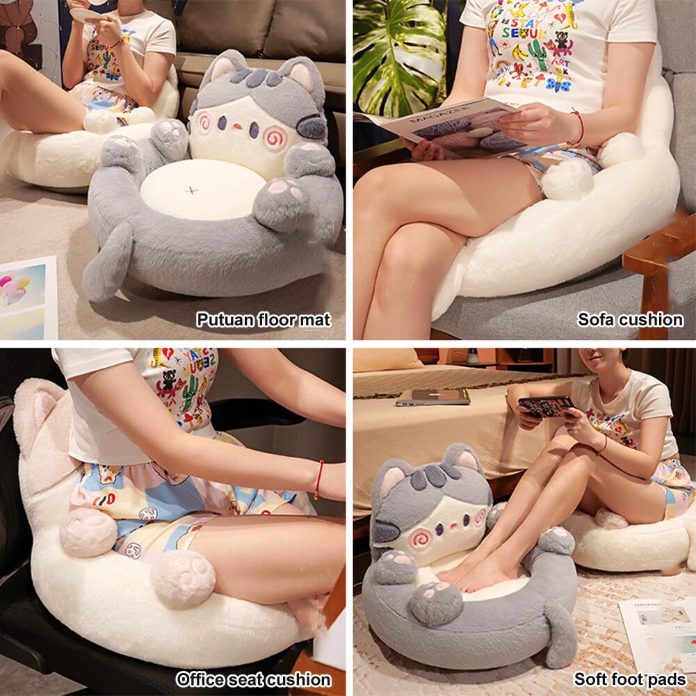 JAWSEU Coussin de Chaise Kawaii en Forme de Chat, Coussin en Peluche avec Support de Dossier Mignonne Coussins de Sol de Canapé Coussin de Siège Coussin de Canapé Doux pour Bureau Maison Tatami