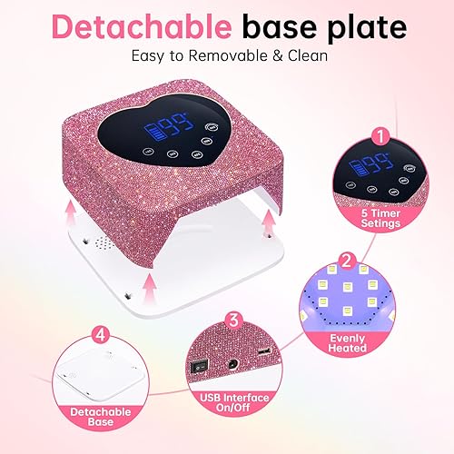 Miniatura 3 de Lámpara de uñas UV LED 72W Recargable, secador de uñas inalámbrico brillante para esmalte de gel, con 5 ajustes de temporizador, lámpara de curado