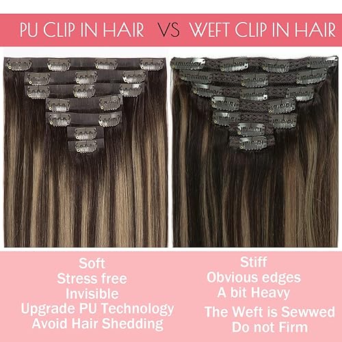 Miniatura 4 de Loxxy Extensiones de cabello humano ultra sin costuras, con clip, de trama de poliuretano, grueso, Remy, extensiones de cabello humano con raíces de