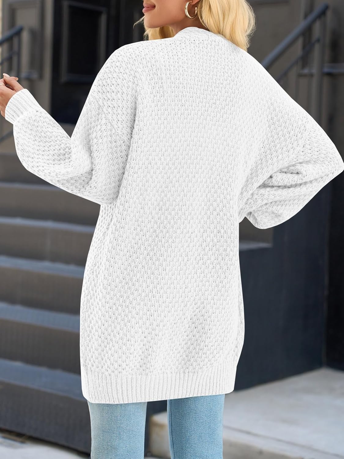 Saodimallsu Womens Oversized Open Front Cardigans Fall Chunky Knit Lantern Long Sleeve Sweater Coats with Pockets - Image 4