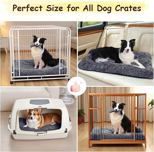 Miniatura 7 de Cama para perros para jaula con juguete de hueso, cama esponjosa para mascotas, almohadilla ultrasuave con parte inferior antideslizante, lavable a