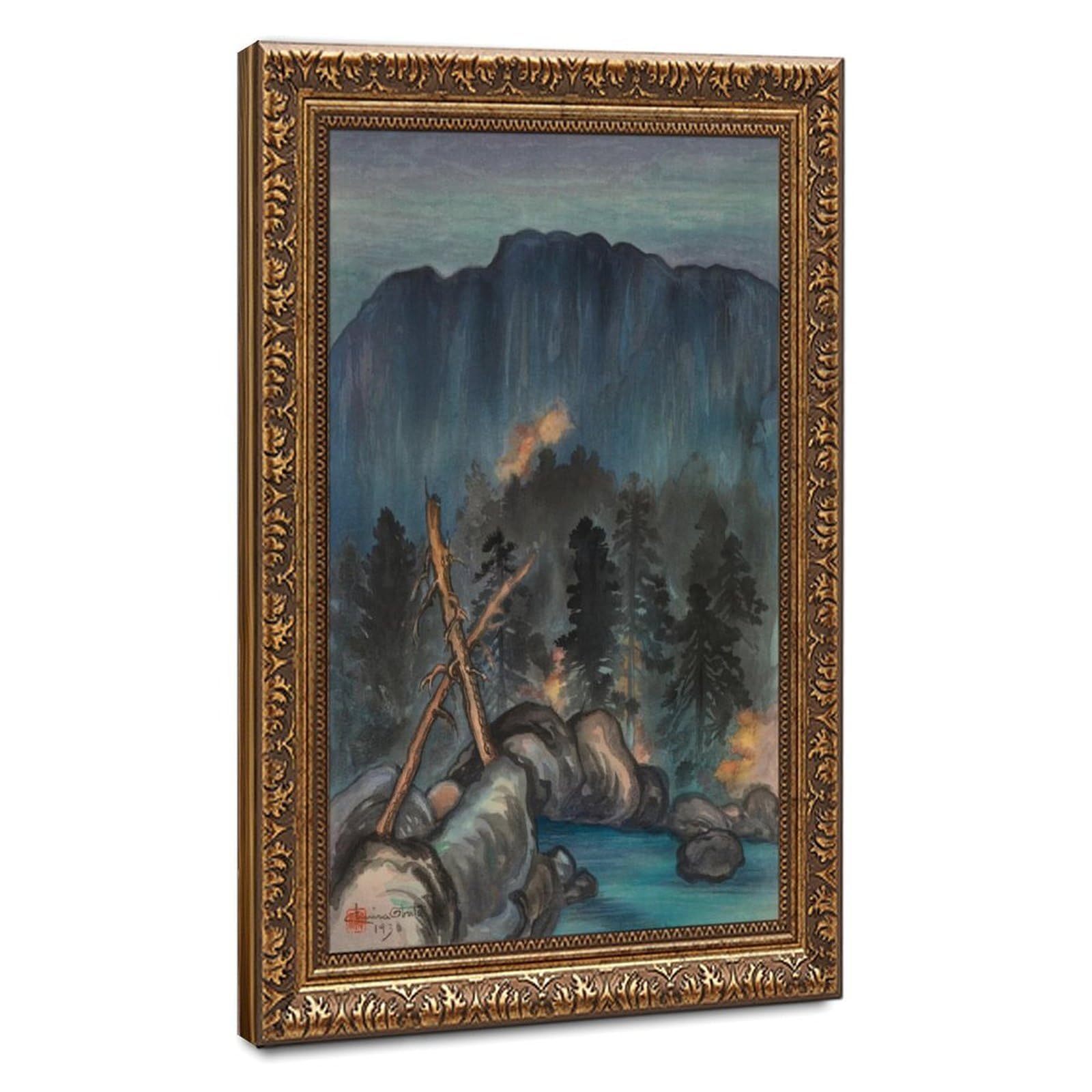 WCYB Merced River, Yosemite Valley by Chiura Obata Posters Prints Canvas Deco Paintings Wall Art Hangable Frame 24" L X 36" W