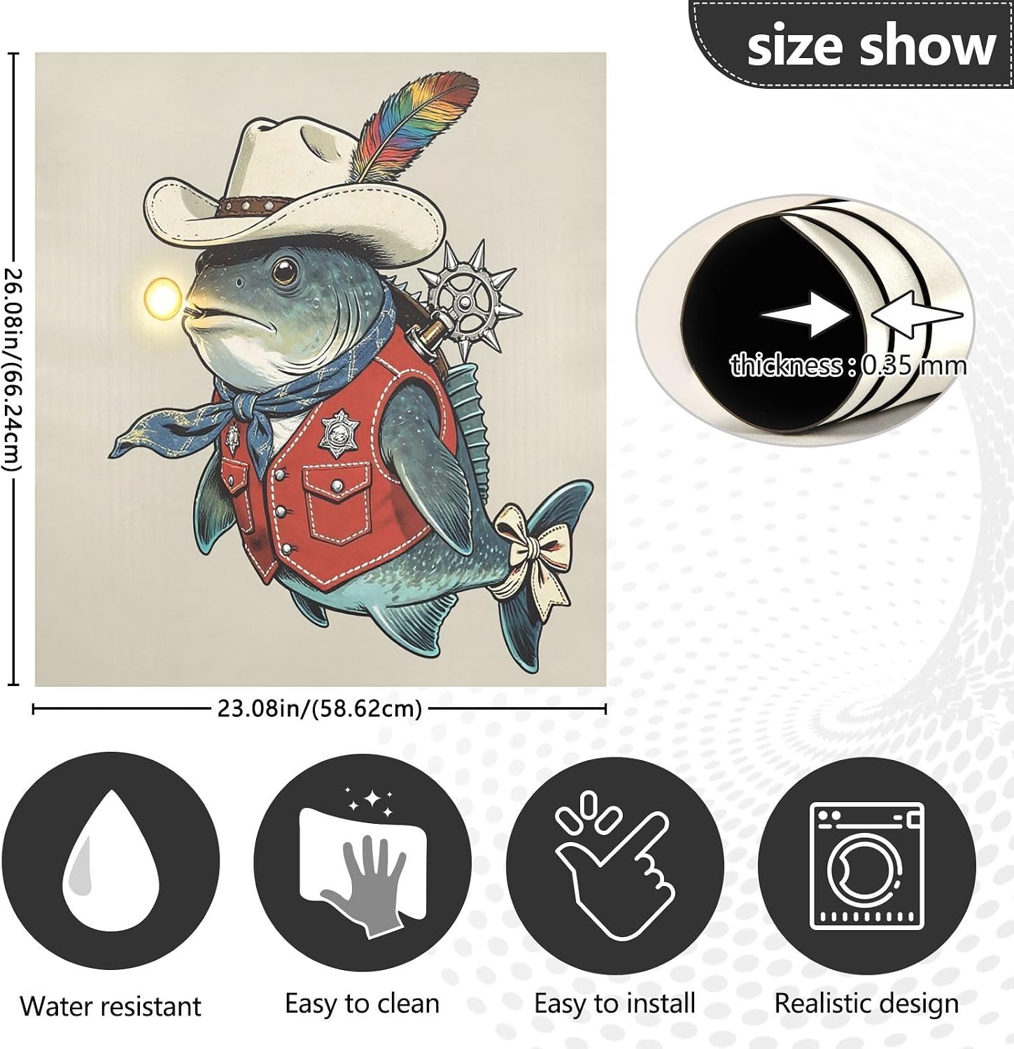 QUGRL Anglerfish Cowboy Funny Dishwasher Magnet Cover Front Door Cute Decorative Refrigerator Covers Magnetic Sheet Sticker Wash Machine Fridge Panel Decal for Kitchen Appliance 23x26 in