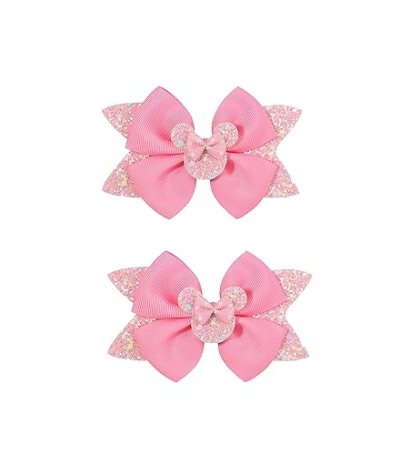 Miniatura 7 de 2 lazos para el pelo con orejas de ratón de 4.5 pulgadas para niños, bebés, niñas y mujeres, decoración de princesa con purpurina para cosplay,