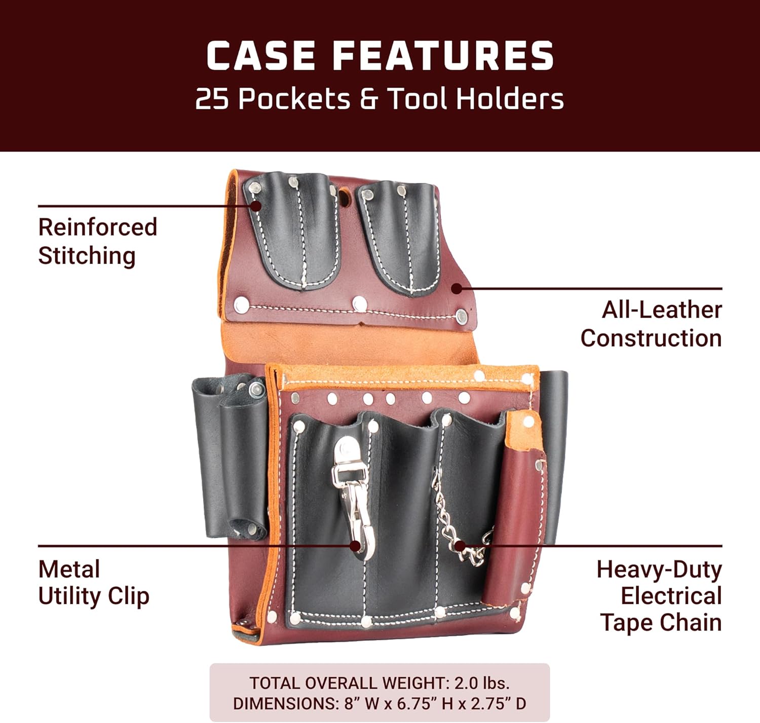 Occidental Leather Electrician’s Tool Case - Left Hand - 25 Pockets & Tool Holders - Made in USA
