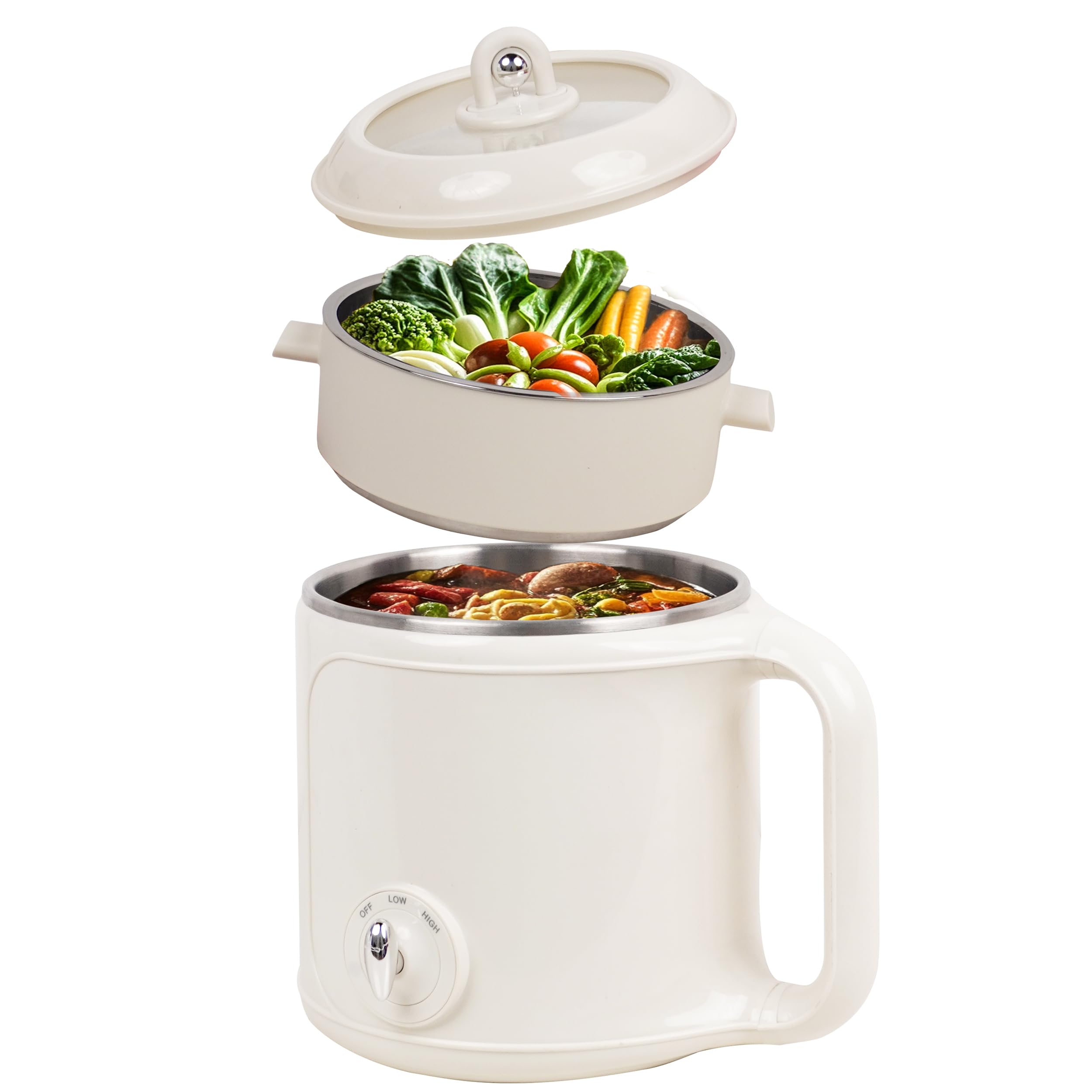 Hot Pot Electric with Steamer?2.0 L Ramen Cooker, Multifunctional Stainless Steel Electric Pot for Cooking, Portable Electric Pot, Electric Cooker with Dual Power Adjustment for Dorm, Office,Travel INCOMPLETE NOT TESTED 