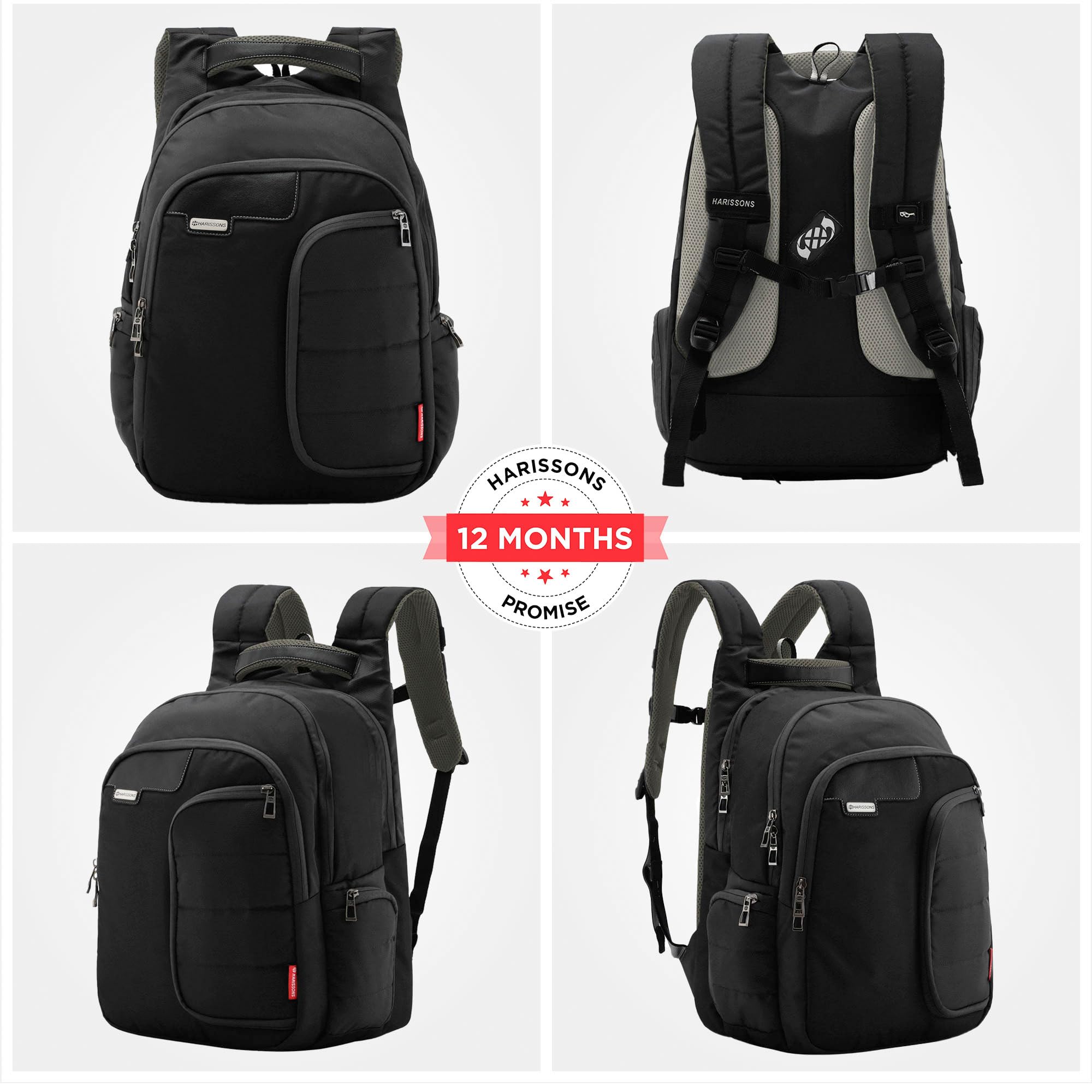 HARISSONS Vervo 40L Waterproof Laptop Backpack for Men & Women | Fits 15.6" Laptop with Sternum Strap, Quick Access Pocket, Detachable Key Holder, Organized Compartments & Raincover (Black) 3