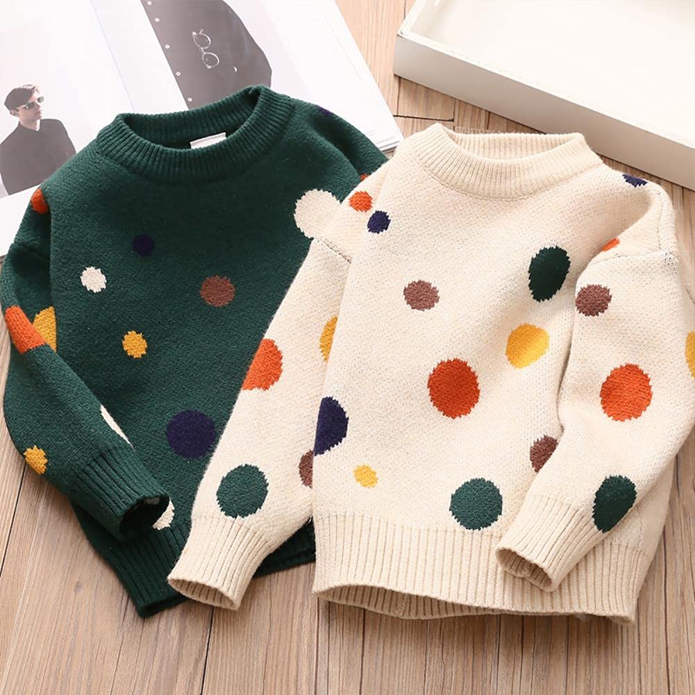 UKKO Suéter para niños Ropa para Niños De Otoño Primavera para Niños O-Cuello De Color Polka Dot Punto De Punto Suéter De Invierno