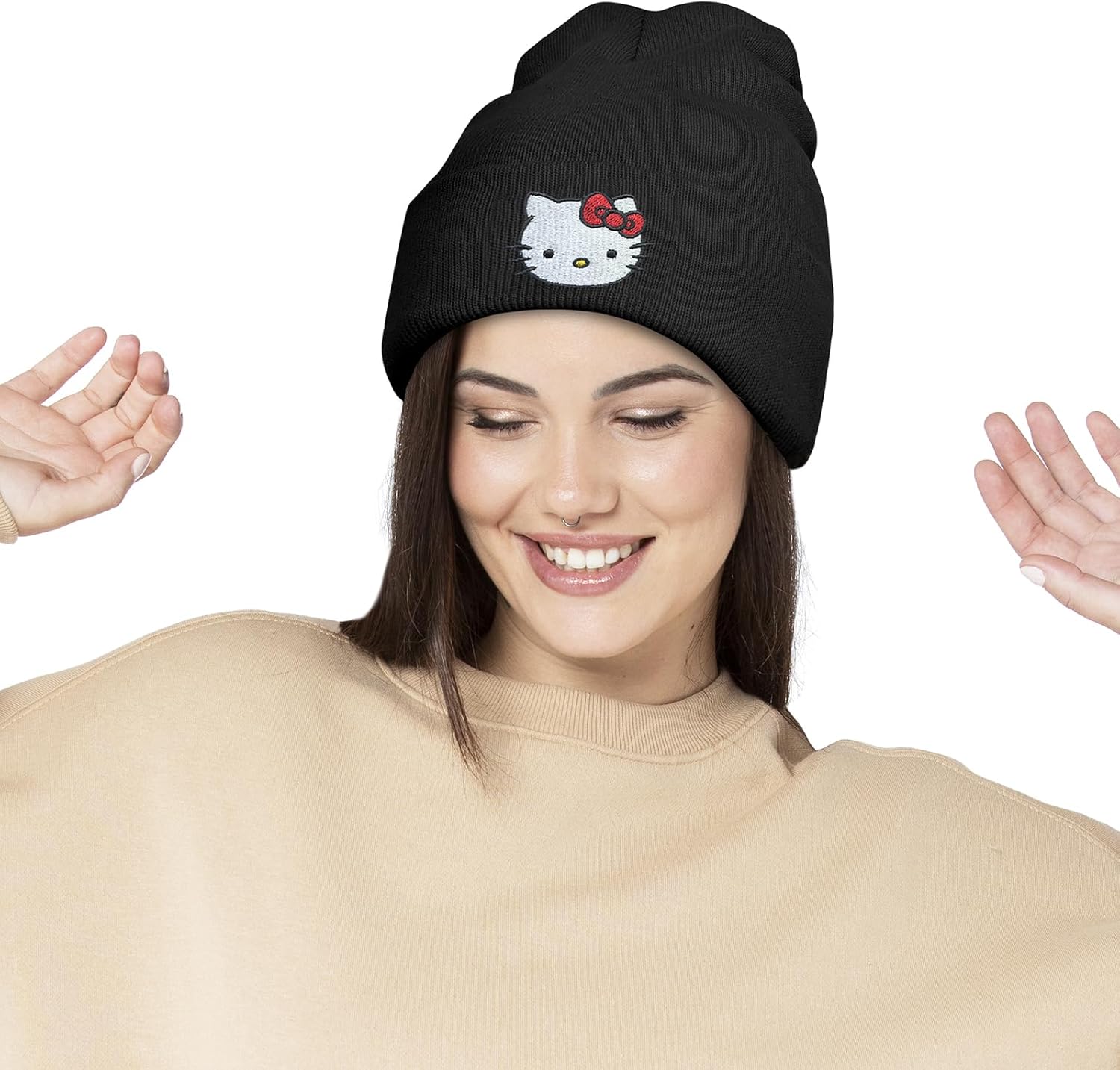 Kitty Beanie Anime Beanies Red Kitty Knit Hat Cute Kawaii Winter Hats for Girls Gif... - Image 3