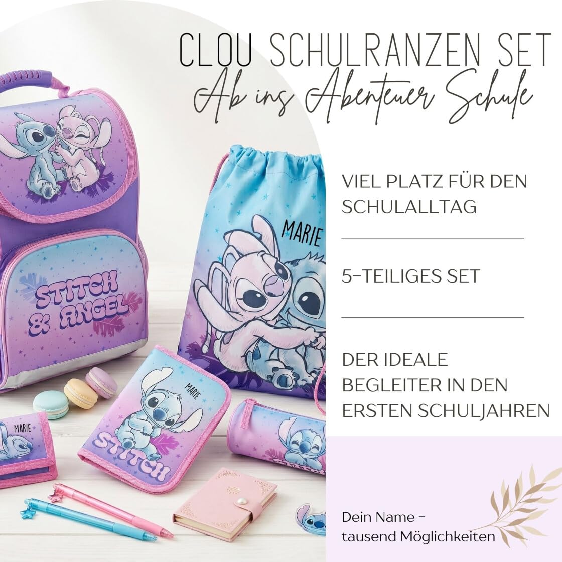 Undercover Disney Lilo & Stitch - Mochila escolar para niña (1ª clase, contenido personalizado con nombre)