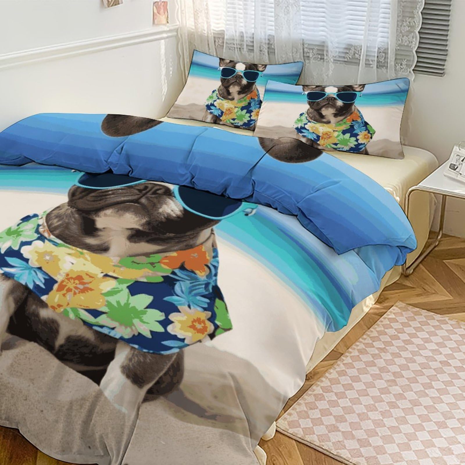 Housse de couette respirante 3 pièces, parure de lit double face avec fermeture éclair