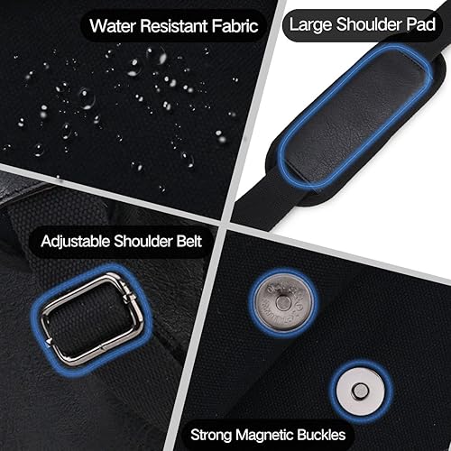 Miniatura 5 de VONXURY - Bolsa tipo mensajero para laptop, bolsa cruzada de lona para hombre, para trabajo, negocios (negro, 14 pulgadas)