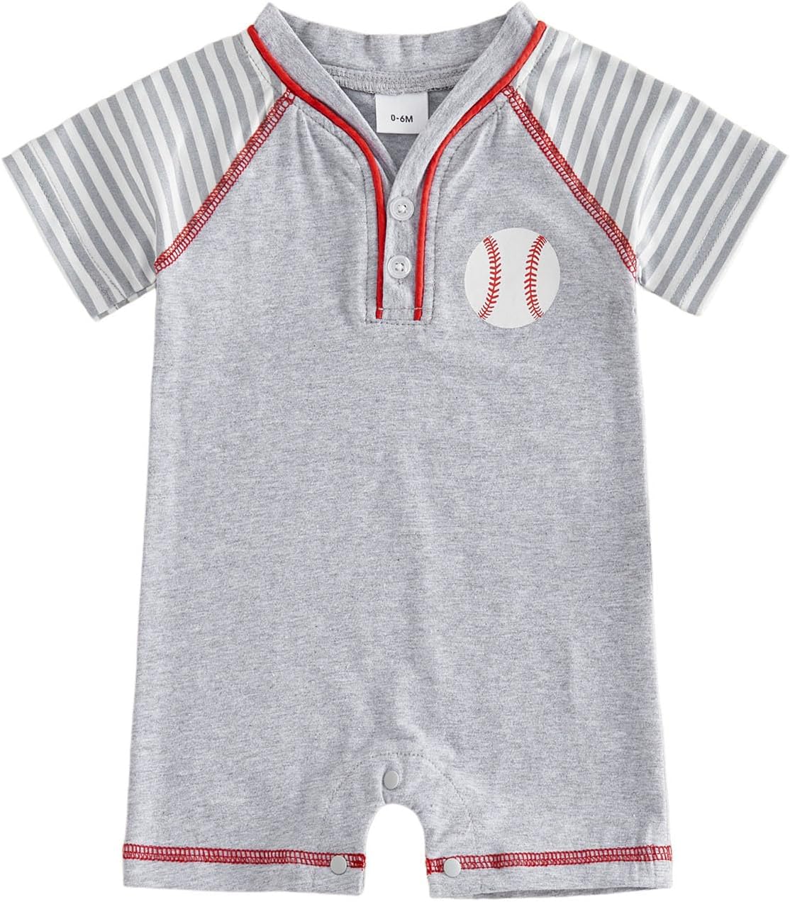 Yuemengxuan Newborn Baby Boy Baseball Jumpsuit Striped Raglan Sleeve Baseball Romper Infant Summer Outfit