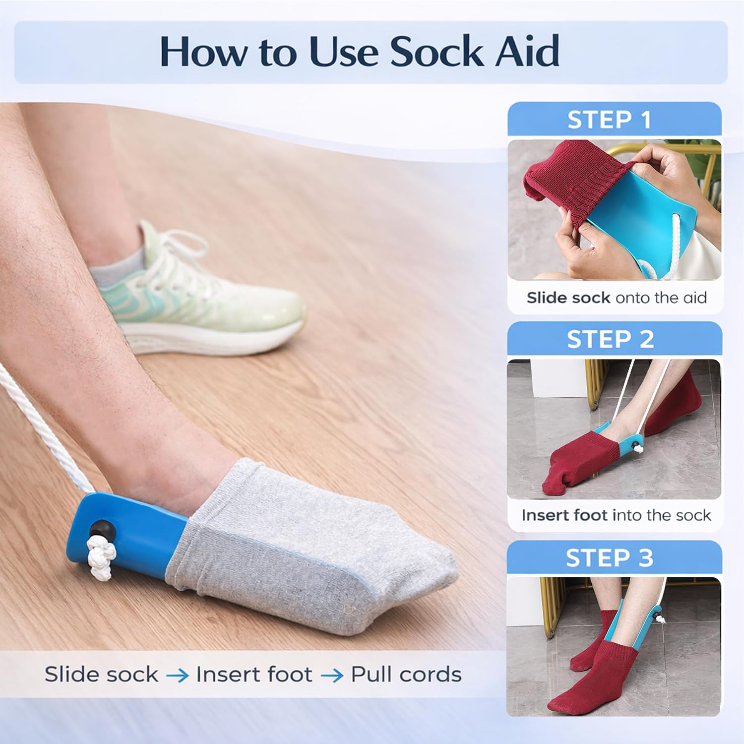 Sock Aid Kit for Seniors – Sock Puller, Leg Lifter Strap & Car Door Handle, Easy On Off Sock Helper, No Bending Dressing Aid for Elderly, Pregnant & Limited Mobility