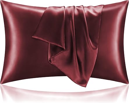 BEDELITE Satin Pillowcases, Standard Size 20x26 Inch, Burgundy, Set of 2