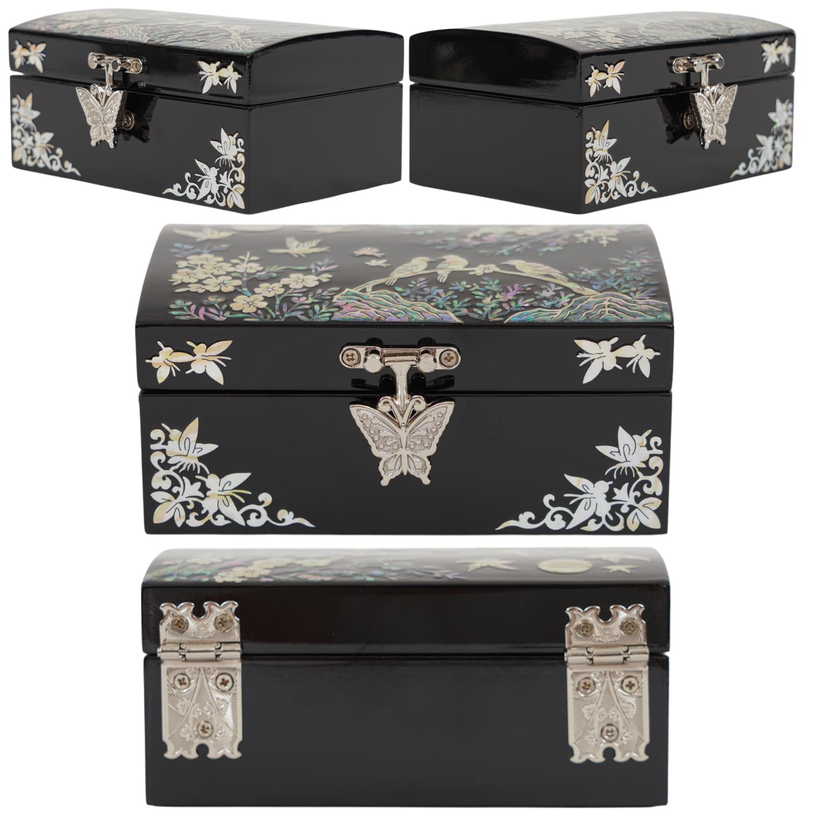 February Mountain Perlmutt Kleine Schmuckschatulle mit Spiegeldeckel, Schmuck-Organizer für Ohrringe, Halsketten, Ringe, Armbänder und Accessoires, Geschenke für Frauen, die alles haben (Birds)
