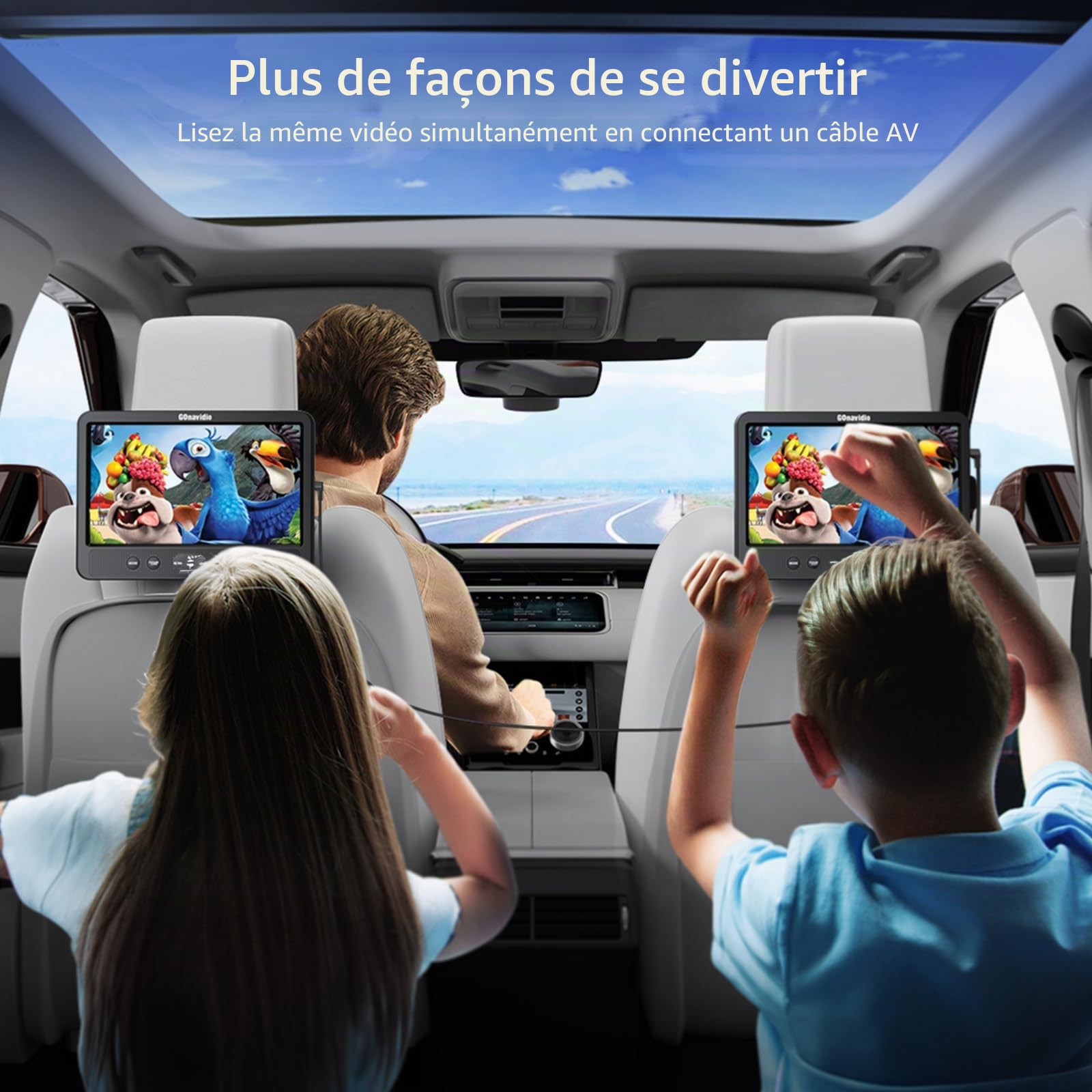 GOnavidio Lecteurs DVD de voiture doubles de 10,1" avec entrée HDMI, chargeur mural, 2 écouteurs, prise en charge de la région libre, dernière mémoire, entrée AV et sortie AV, carte USB/TF (2 lecteurs