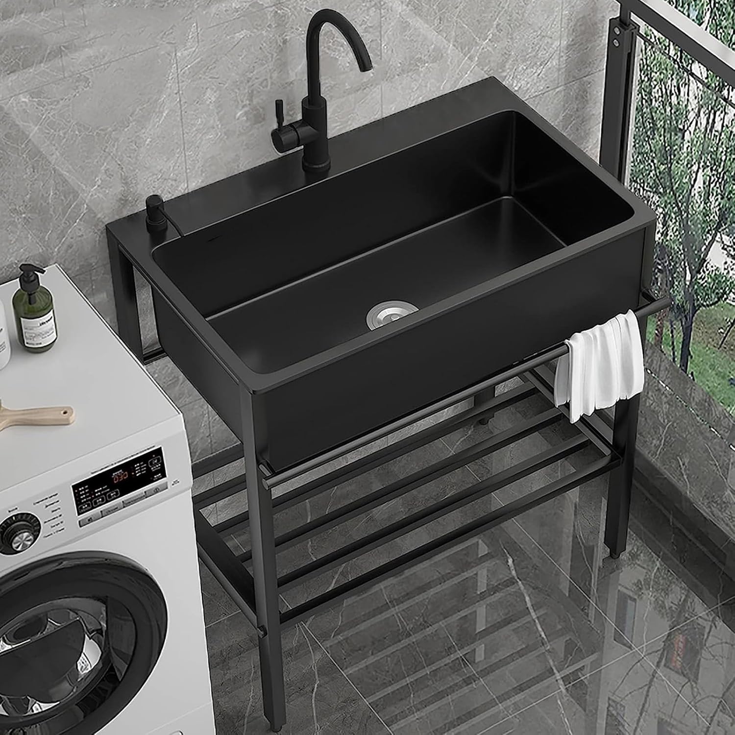 Duchunsheng Free Standing Stainless Utility Sink Laundry Sink, Black
