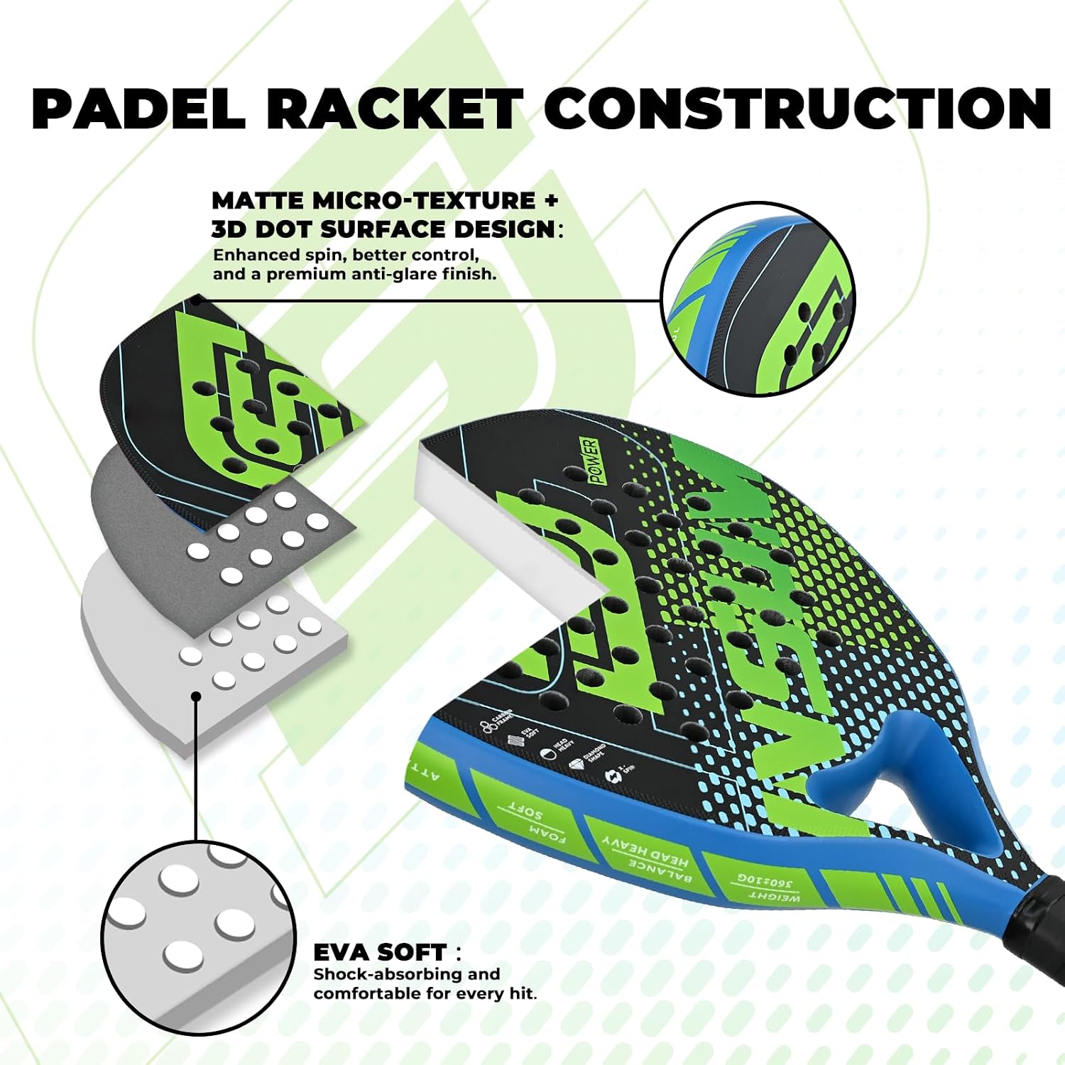 INSUM Power Padel Racket, Diamond Shape, Carbon Fiber Frame with EVA Core, Aerodynamic Design, Offensive Performance Gear for Advanced Players