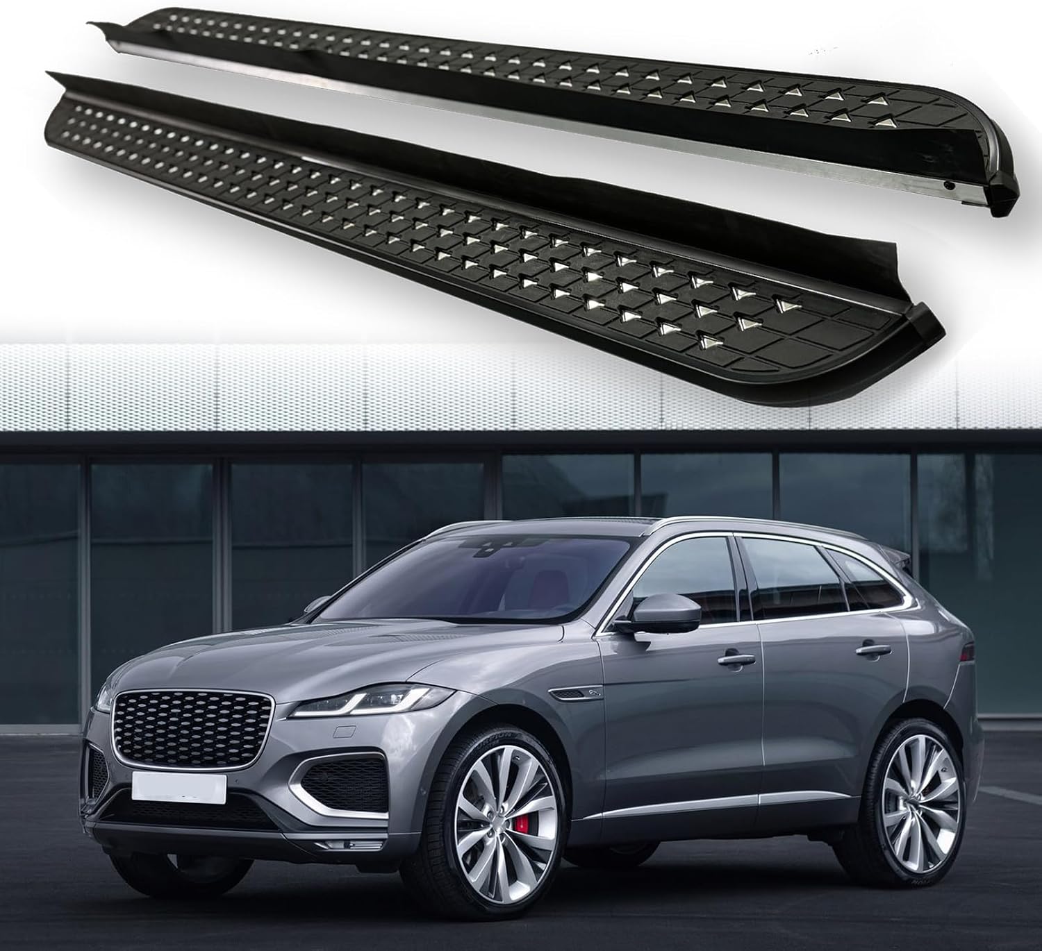 2Pcs Running Boards Side Steps Pedal Nerf Bars Fits for Jaguar F PACE F-PACE 2016-2024 Black Nerf Bar and Silver Nerf Bar