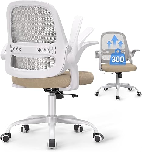 Silla de oficina ergonómica de malla para oficina en casa, brazos abatibles, respaldo de malla transpirable y cojín de asiento grueso, silla de
