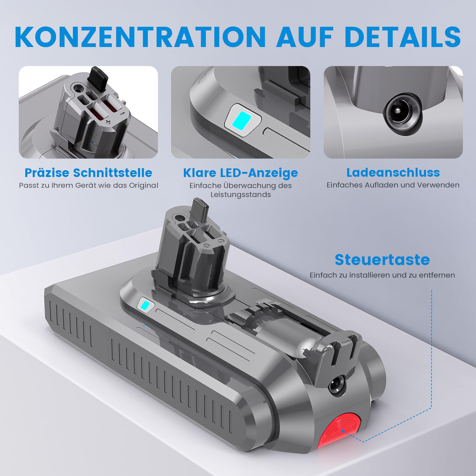 Klickstil SV15 3900mAh V11 Akku für Dyson mit Ladegerät, Ersatzakku für V11 Torque Drive Outsize Absolute Extra V15 Detect Absolute Extra SV15 SV16 SV22 Handheld Akku Staubsauger