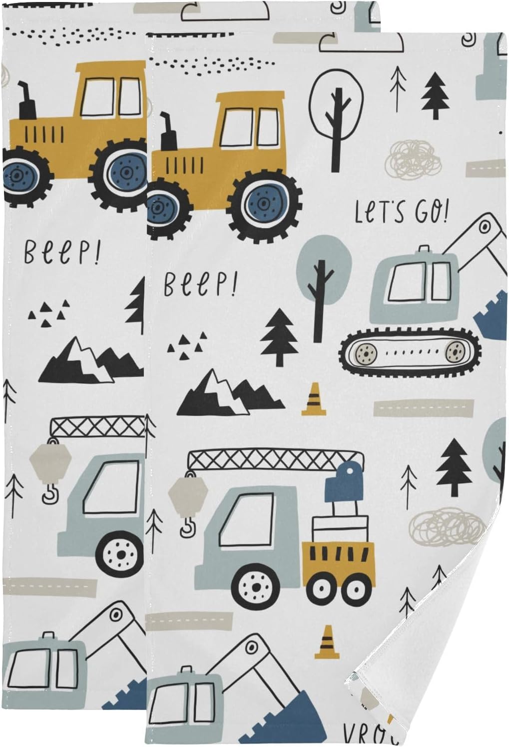 HUAZHIKOU Cartoon Cars Hand Towels for Bathroom Set of 2