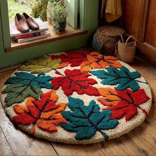 Round Latch Hook Rug Kits Leaf For Adults And Starter 50*50Cm