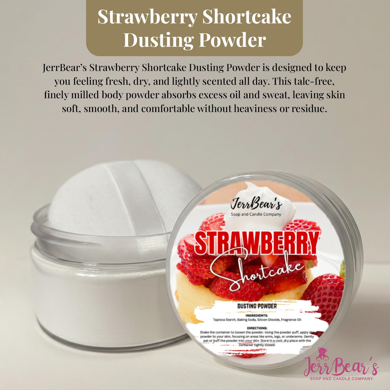 Strawberry Shortcake Dusting Powder, Talc Free Body Formula for Women, Soft Scented Skin Care, Gentle Powder for Daily Freshness, (4oz Jar)