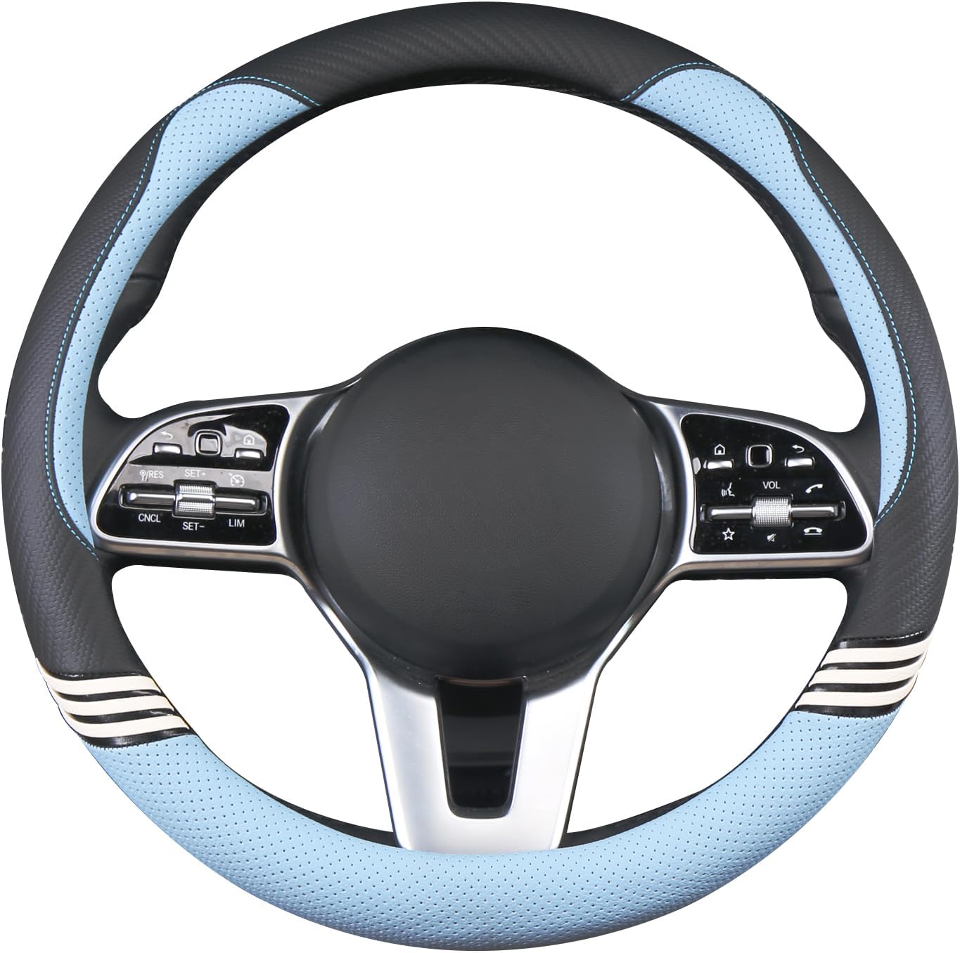 Cute Steering Wheel Cover for Women Men Leather Universal 15 inch,Black and Blue - Image 3