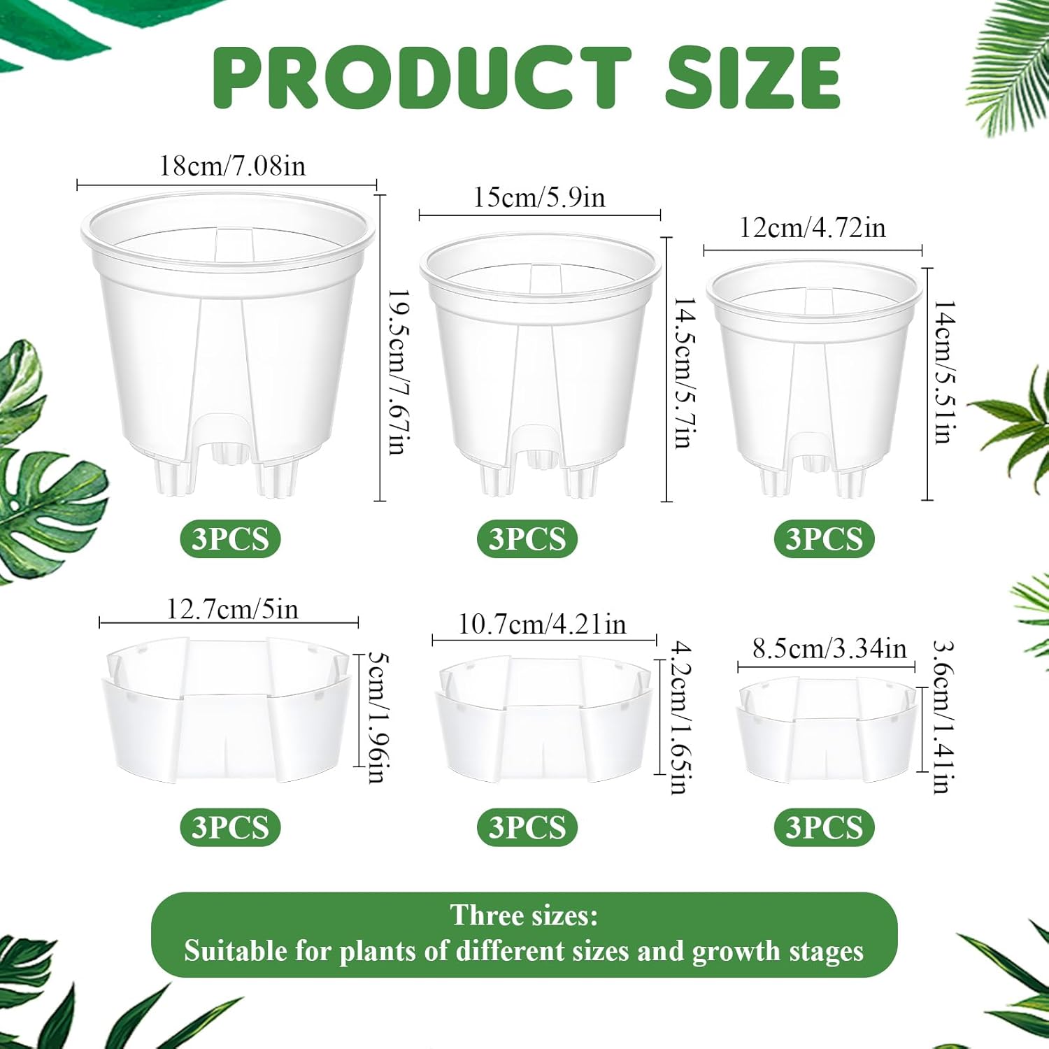 9 Piece Self Watering Pots with Drainage Holes and Deep Reservoir Clear Flower Pots Flexible Plastic Planter Pot for Indoor/Outdoor Plants(4.7'', 5.9'' and 7'') - Image 5