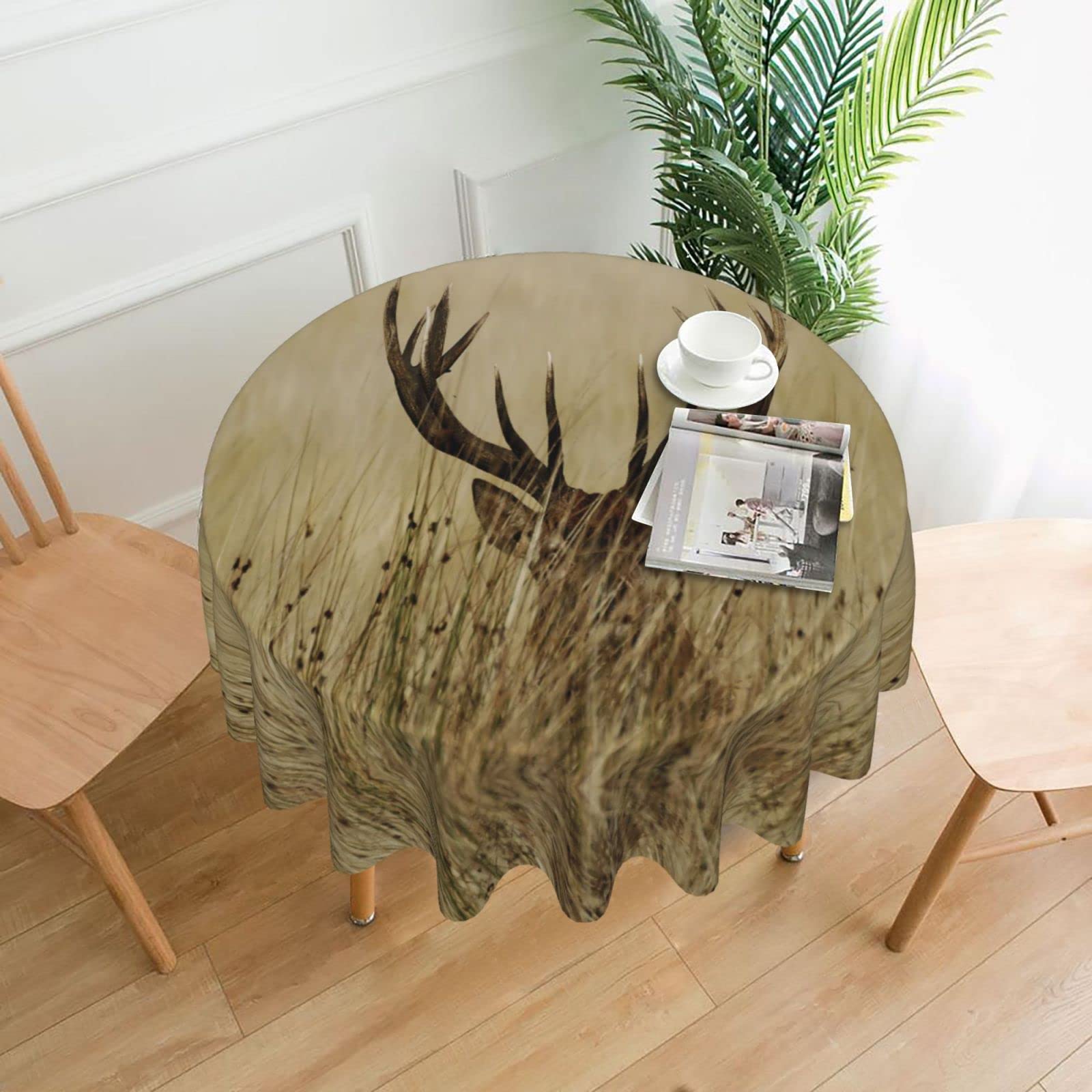 Lawenp White Tailed Deer Decorative Round Table Cloths - 60 Inches in Diameter for Buffet Tables, Parties, Holiday Dinners.