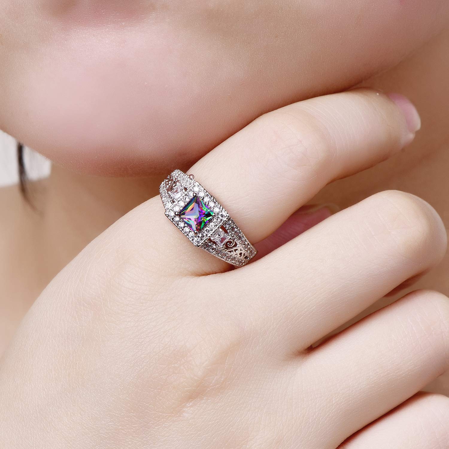 Emsione Sparkle Round Cut Zircon Eternity Silver Plated Fashion Party Jewelry Finger Accessories Jewelry Birthday for Men Women Size 9