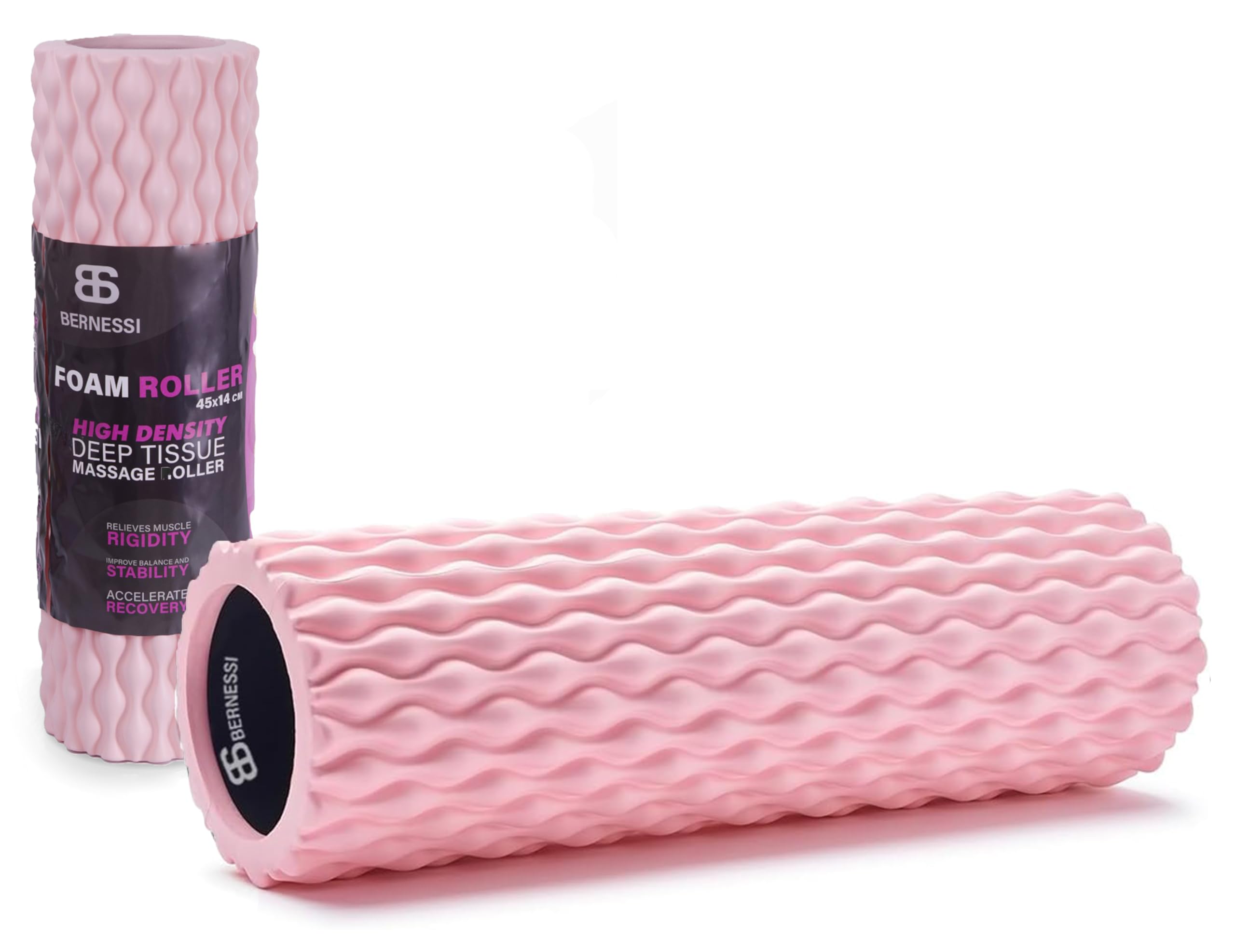 BERNESSI 45x14cm Foam Roller for Exercises & Massage, Multi-Density Fitness GYM Styrofoam Rolling Foam Roller for Back Legs Body Deep Tissue Muscle Recovery Relieves Pain Physical Therapy (Pink)