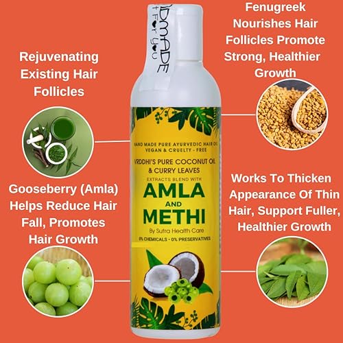 Miniatura 4 de Sutra Health Care - Aceite para el cabello de 100 ml de amla orgánica con hojas de metilo y curry  Aceite natural para el crecimiento del cabello