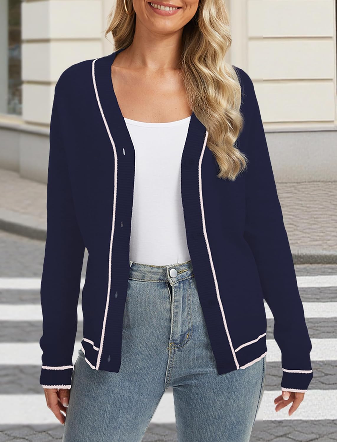 Cardigan Sweaters for Women Long Sleeve Button Down Knitted Sweater Lightweight V Neck Tops Outerwear - Image 2