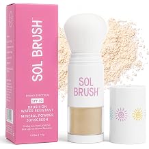 SPF 50 Mineral Sunscreen Powder, Broad Spectrum UVA/UVB Protection Sunscreen, Mess Free Brush On Applicator, Clean & Cruelty Free, Water Resistant 80 Minutes, White, Fair