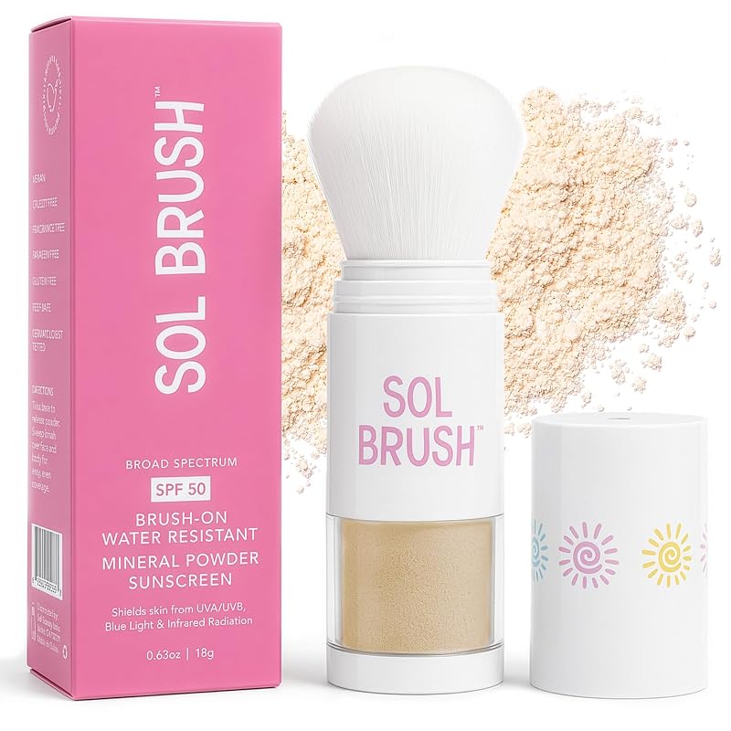 SOL BRUSH Protetor solar mineral em pó FPS 50, aplicador com pincel, White, Fair
