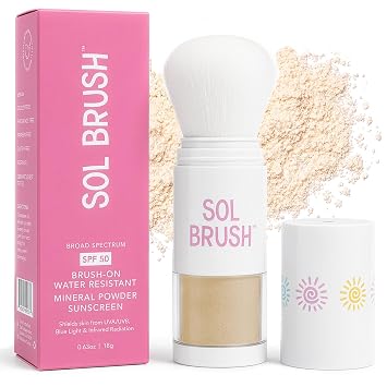 SPF 50 Mineral Sunscreen Powder, Broad Spectrum UVA/UVB Protection Sunscreen, Mess Free Brush On Applicator, Clean & Cruelty Free, Water Resistant 80 Minutes, White, Fair