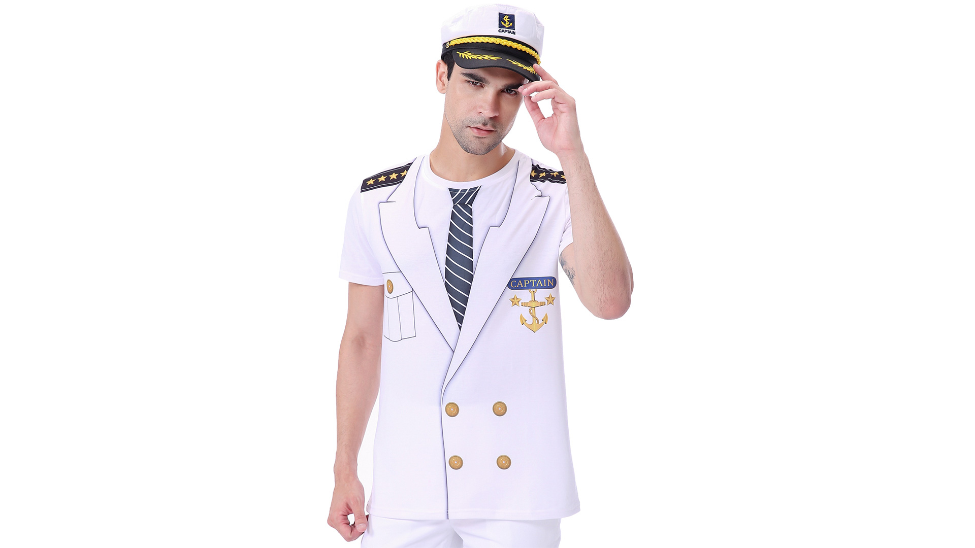 Funny World Men's Captain Hat White Yacht Hats for Sailor Costume